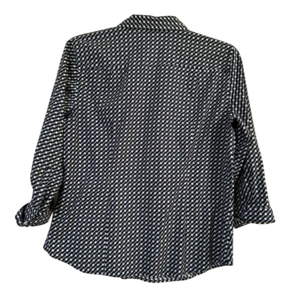 Talbots Button Up Shirt Women's 3/4 Sleeve Navy Print Size 14 - Picture 2 of 7